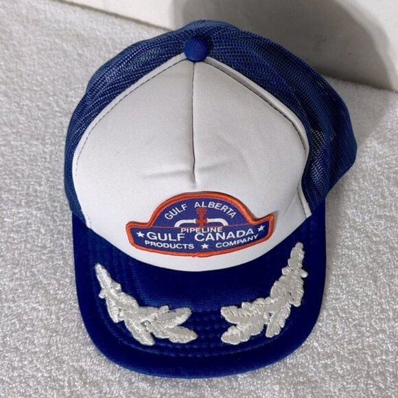 Vintage Gulf Alberta Canada Pipeline Mesh Back Snap Back Trucker Hat - Picture 2 of 12